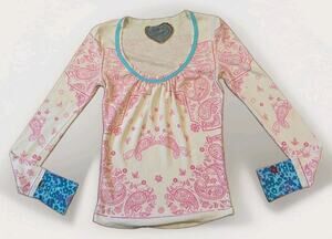 Vintage Y2K Scrapbook Thermal Top Small Paisley Bandana Boho Made USA Pink